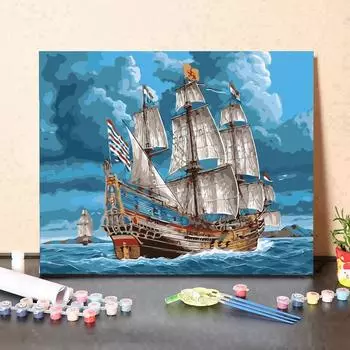 TY-64 Цифровая картина маслом, акварель, ручная роспись, набор для рисования морского парусника, украшение для гостиной, Рождественский подарок разноцветный
