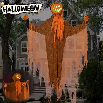 Тыква для Хэллоуина Подвесные украшения для вечеринки с привидениями Подвесные зеленые светильники Светоизлучающие звуковые реквизиты Украшение дома с привидениями