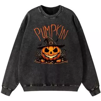 Тыква Хэллоуин Девушка Винтажная Толстовка из Выстиранного Хлопка Простой Оверсайз Тонкий стиль С капюшоном Хипстер S