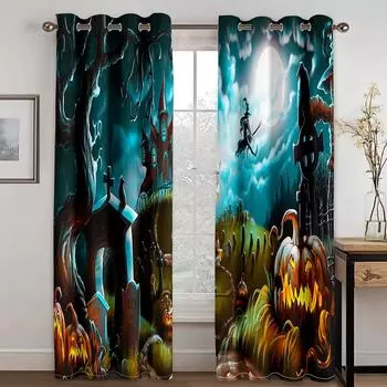 Тыква на Хэллоуин 3D цифровая печать занавеска Гостиная Спальня праздничное украшение 90г полиэстеровая шторная ткань две панели W50xH130(CM)x2pcs&Hook красный