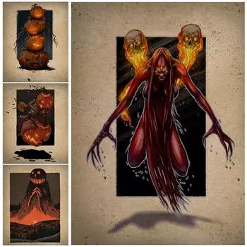 Тыква Призрак Титан Ретро Настенная картина на холсте Ужасный Хэллоуин Призрак Ретро постеры и печатное украшение для гостиной 21cm30cm NoFrame