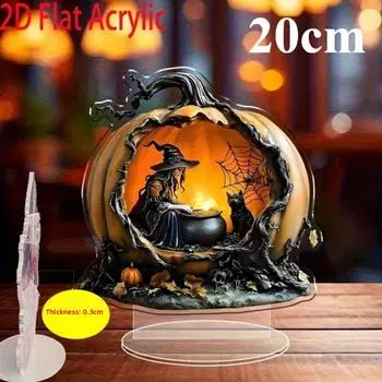 Тыква Ведьма, 2D плоский акрил, настольное украшение, орнаменты, подходит для гостиной, офиса, подарки, хэллоуин, рождество 20cm