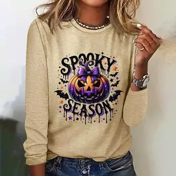 Тыквенная голова летучей мыши Хэллоуин атмосфера женская футболка с длинными рукавами мода новая женская одежда повседневный свободный пуловер Y2K S