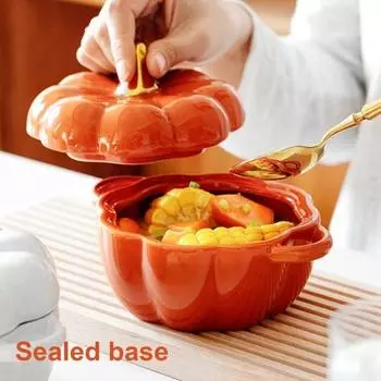 Тыквенная миска с двойными ручками, керамические миски для супа из тыквы, глянцевая эмаль, тыква оранжевый