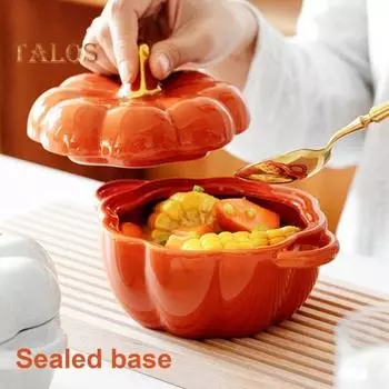 Тыквенная миска с двойными ручками, штабелируемые керамические тыквенные суповые миски, глянцевый эмалированный контейнер для тыквенных закусок для выпечки, сервировки, подарка на Хэллоуин зелёный