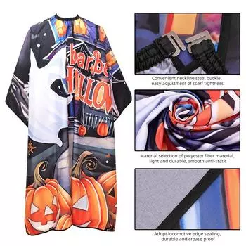 Тыквенная накидка Парикмахерский фартук Хэллоуин Антистатические накидки для укладки волос Водонепроницаемый парикмахерский халат Парикмахерская ткань с узором для стрижки
