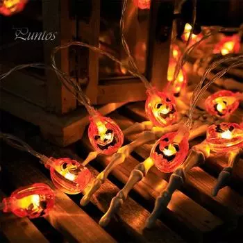 Тыквенные гирлянды Хэллоуин Декоративные фонари Водонепроницаемые Легко повесить на батарейках Хэллоуин Декор Тыква Светодиодные фонари 3m