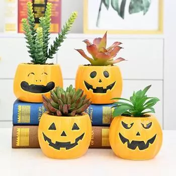 Тыквенный цветочный горшок Керамический Хэллоуин Гримаса Тыквенный горшок для растений Декоративный цветочный горшок для внутреннего и наружного использования A