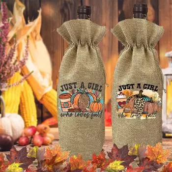 Тыквенный латте с принтом в виде специй льняной сумки для бутылок, защитный чехол для бутылок, декор для вечеринки, подарки на День благодарения для друзей и семьи