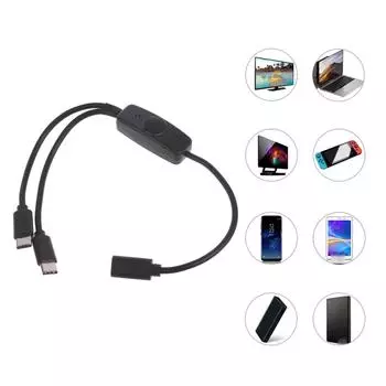 Удлинитель типа C с портами зарядки USB C Micro USB, светодиодным индикатором питания и функцией включения/выключения, идеально подходит для телефона, планшета