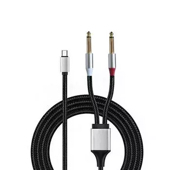 Type C Male To 2*6.35mm Male AUX Y Splitter Cable Y Splitter USB C To 6.35mm Splitter Cable for Tablet Laptop Phone Amplifier Type-c 1M