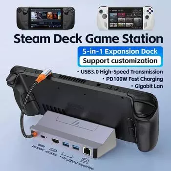 Typec Five in One Hub Док-станция Hdmi4K поддерживает PD Подходит для компьютерного коммутатора Steam с портом сетевого кабеля серый