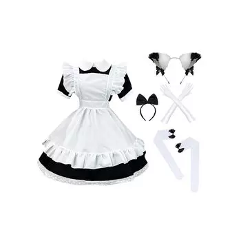 [TYQQU] горничная стандартный комплект длинный рукав битва сексуальная лолита косплей Concafe британский стиль длинный косплей костюм черный L