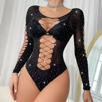 TZ245 женское сексуальное блестящее нижнее белье с длинными рукавами и сетчатым боди-чулком Simple packaging