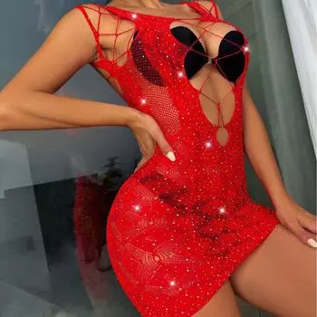 TZ43 Европейские и американские женщины горячие бриллианты блестящее сексуальное нижнее белье сетчатая куртка бедра юбка one size fits all