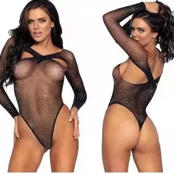 TZ91 Европейские и американские женщины горячие бриллиантовые блестящие длинные рукава сексуальное нижнее белье сетка one size fits all