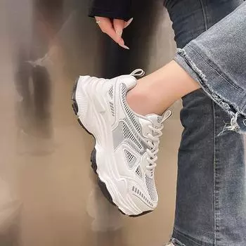 У Чжао Рут есть те же самые новые 2024 года ns модные серебристые туфли для папы на платформе, женские весенние легкие спортивные туфли, повседневные кроссовки для бега 35 серебряный