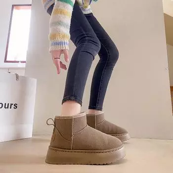 У Чжоу Дунъюсюэ в 2025 году будут такие же зимние ботинки для женщин. Новые зимние короткие термоботинки на толстой подошве с набивкой и утолщением из хлопка для женщин 35 абрикосовый