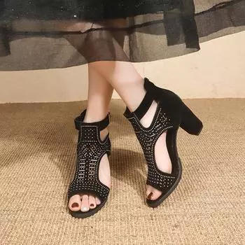 u-double Сандалии Летние Классические Женские Туфли На Высоком Каблуке Винтажные Туфли-Гладиаторы с Вырезом 35 чёрный