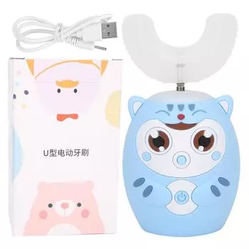 U-образная автоматическая зубная щетка, мультяшная ультразвуковая зубная щетка, щетка для чистки полости рта для детей, синяя синий
