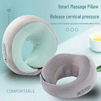 U-образная многофункциональная массажная подушка с эффектом памяти для шеи и использования в автомобиле Four buttons небесно-голубой