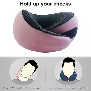 U-образная подушка для шеи из пены с эффектом памяти Эргономичный дизайн Износостойкая дышащая регулируемая герметичная дорожная подушка для поддержки шеи розовый