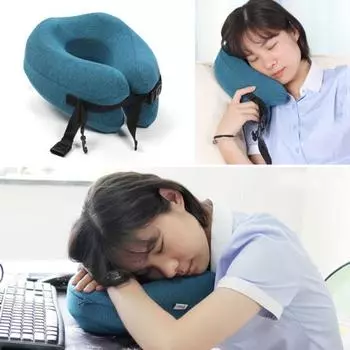 U-образная подушка для защиты шеи с эффектом памяти, толстая эластичная, медленно отскакивающая, для путешествий, для шеи королевский синий
