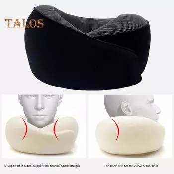 U-образная подушка из пеноматериала с эффектом памяти, толстая эластичная подушка для шеи, складная, облегчающая боль, поддерживающая подбородок, поддержка шеи во время длительных перелетов, офисная подушка для сна чёрный