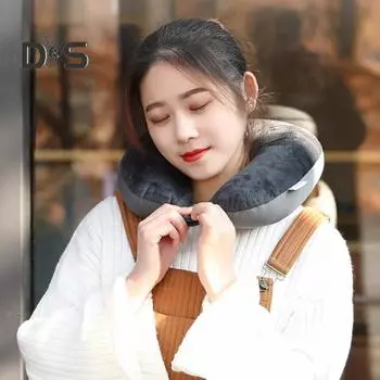 U-образная подушка из пены с эффектом памяти, толстая эластичная, медленно отскакивающая, с подвесным кольцом, подушка для шеи для путешествий, регулируемая повязка, облегчение боли, поддержка шеи во время длительных полетов светло-серый