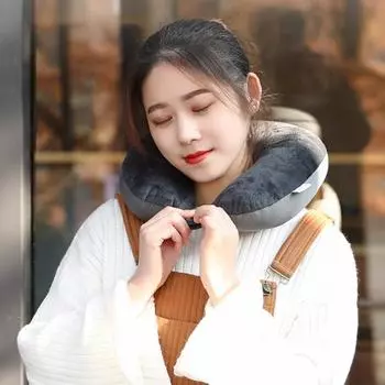 U-образная подушка из пены с эффектом памяти, толстая эластичная, медленно отскакивающая, с подвесным кольцом, подушка для шеи для путешествий, регулируемая повязка, облегчение боли, поддержка шеи при длительном полете, офис темно-синий