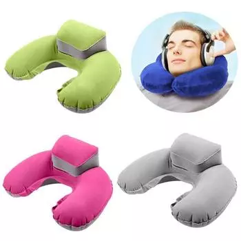 U-образная подушка Подушка для шеи Надувная подушка для путешествий на природе Кемпинг Надувная подушка для путешествий на открытом воздухе Поясная сумка Портативная подушка для сна Подушка для здоровья на обеденный перерыв зелёный