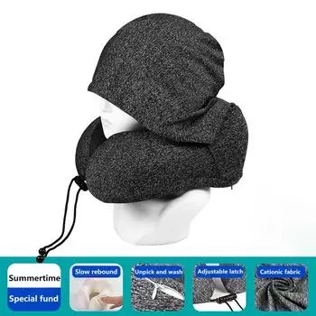 U-образная подушка, съемная удобная подушка для шеи из пены с эффектом памяти для длительных поездок, путешествий, вождения автомобиля чёрный