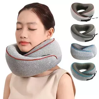 U-образная подушка с застежкой-лентой, подушка для поддержки шеи, сверхмягкая дышащая, моющаяся, регулируемая подушка для путешествий в самолете A