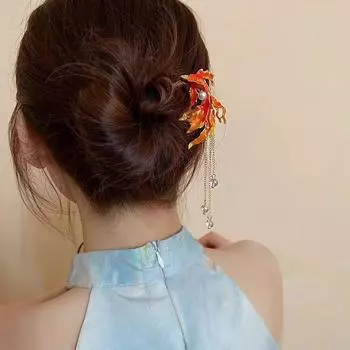 U-образная шпилька для волос в форме кои, новая шпилька для волос с кисточками в китайском стиле, старинная шпилька для волос с ветром для создания пучка золотой