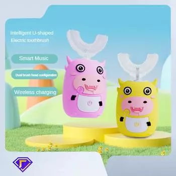 U-образная зубная щетка Детская звуковая электрическая зубная щетка, музыкальная интеллектуальная оральная водонепроницаемая ленивая электрическая зубная щетка розовый