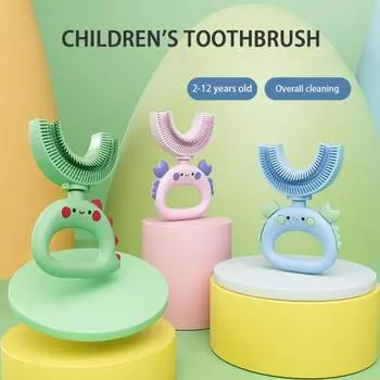 U-образная зубная щетка, ручная, простая в использовании, милая форма, мягкая щетина, очаровательная чистая силиконовая U-образная детская зубная щетка для детей L зелёный