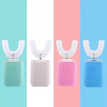 U-образная звуковая электрическая зубная щетка с зарядкой от USB для детей и взрослых, автоматические силиконовые зубные щетки с поворотом на 360°, водонепроницаемые, с синим светом