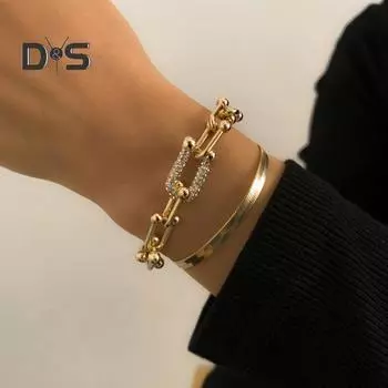 U-образные браслеты для женщин, панк-металлический браслет в форме змеиной кости, модные циркониевые звенья-кольца с подвесками, ювелирные изделия серебряный