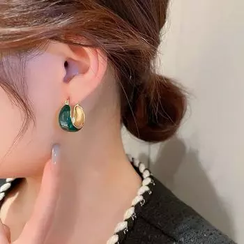 U-образные капающие масляные цинковые цинковые сплавы корейского стиля серьги-гвоздики для девочек женские круглые серьги с пряжкой dark green-B