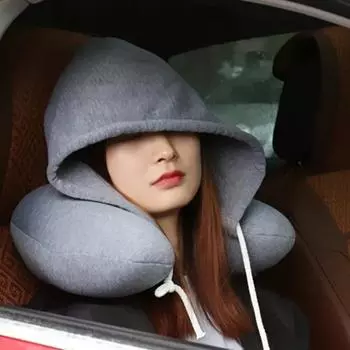 U-образные подушки с капюшоном для путешествий, дома, автокресла, подушки для офиса, самолета, подушки для шеи, легкие спальные коврики, популярные новые модели 30cmx29cmx9cm чёрный