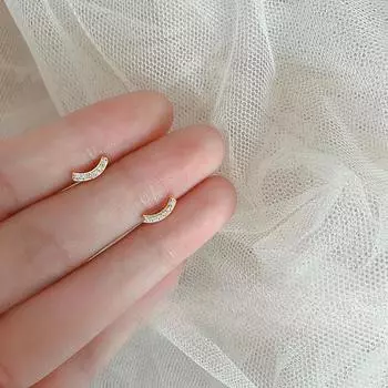 U-образные серьги-гвоздики женские японские и корейские версии циркониевые серьги-улыбки простые модные изогнутые серьги золотой
