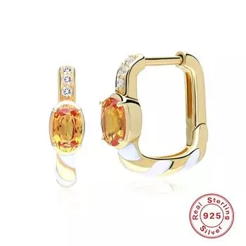 U-образные серьги из стерлингового серебра 925 пробы с эмалью и бриллиантами в форме капли масла, серьги, темперамент, серьги в форме яйца с цирконием. 925 Silver