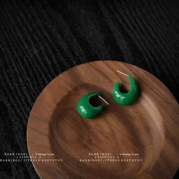 U-образные серьги-подвески из изумрудно-зеленой смолы и серебра 925 пробы: Вечный геометрический дизайн для женщин
