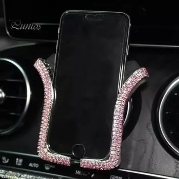 U-образный держатель, регулируемый с помощью монтажного зажима, пластиковый автомобильный держатель, инкрустированный стразами, для автомобильного вентиляционного отверстия розовый