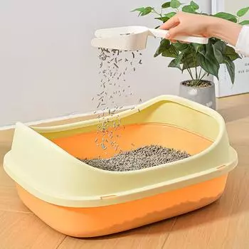 U-образный кошачий туалет, большой полузакрытый туалет для домашних животных, полностью открытый кошачий туалет, товары для животных Small (40 33 16cm) оранжевый