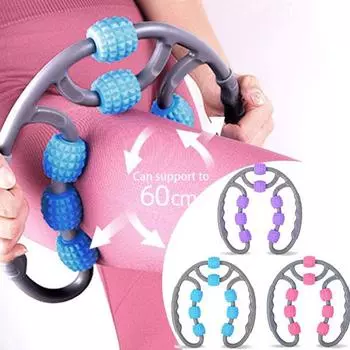 U-образный триггерный массажный ролик для рук, ног, шеи, мышечной ткани для тренажерного зала, йоги, пилатеса, спорта, 8 колес синий