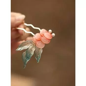 U Shape Peony Hairpin For Women Vintage Chinese Style Flower Hair Stick Handmade Metal Jewelry Hair Accessory Hanfu Hair Comb