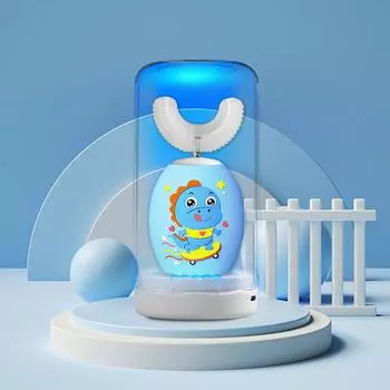 U-образная звуковая электрическая зубная щетка для детей, отбеливание зубов у детей, 360-градусная силиконовая зубная щетка, умный таймер, водонепроницаемость IPX7