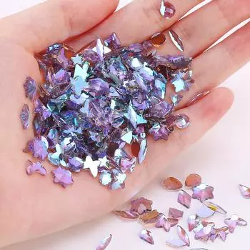 У теплого эльфа такой же бриллиантовый шарм Aurora Purple Water Drop Nail Art Diamond Jewelry Mixed Special-Shaped Diamond Small Large Packaging 50 pcs/bag
