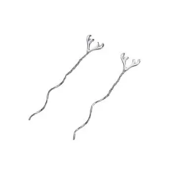 У Yilu есть серьги в виде оленя для женщин, модные рождественские новые волнистые бахромчатые рога, длинные и тонкие Copper (White Gold)